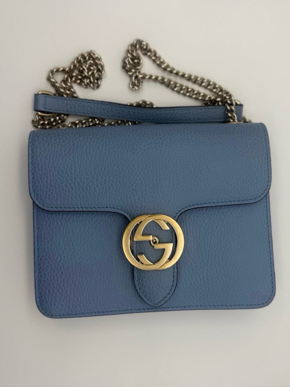 Gucci Blue Leather Crossbody with Gold Double G